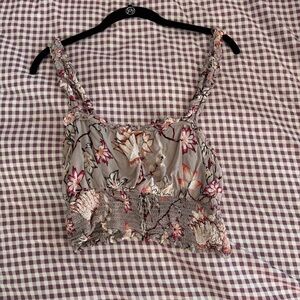 Angie Floral Crop Top in Gray and Pink